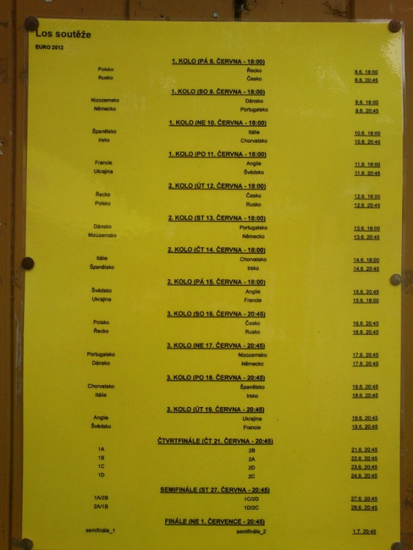 Riegrovy Sady Euro 2012 Match Schedule